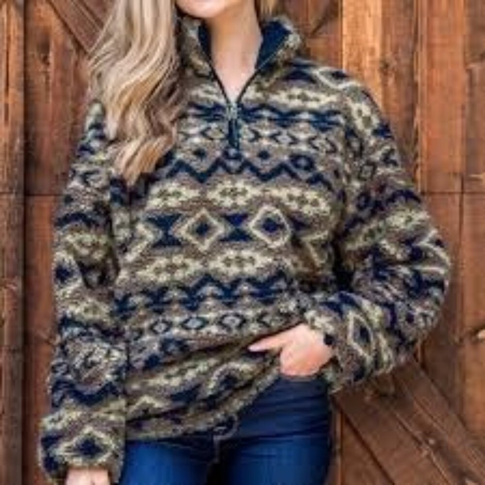 Plush Aztec Half-Zip Pullover Jacket